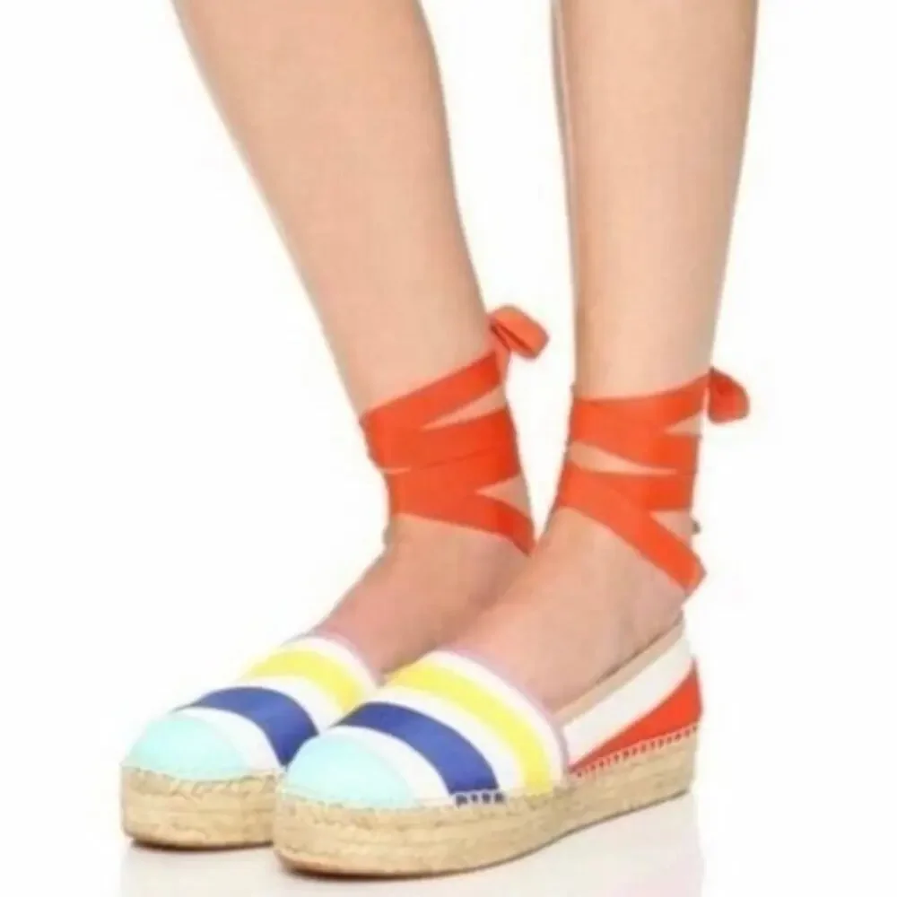 Kate Spade Leena Rainbow-Striped Leather Espadrilles Orange Summer Coastal